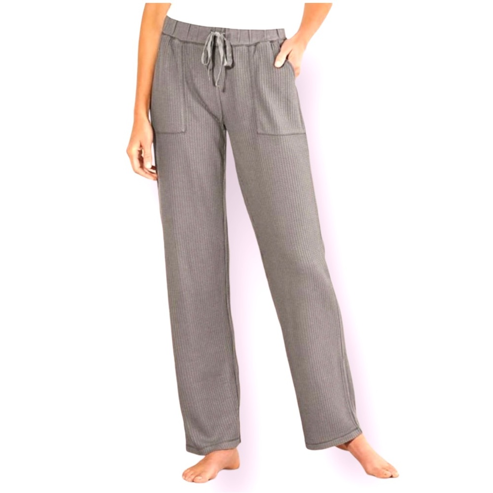 Soft Surroundings Wonderful Waffle Loungewear Pant Gray Thermal Pockets-Small